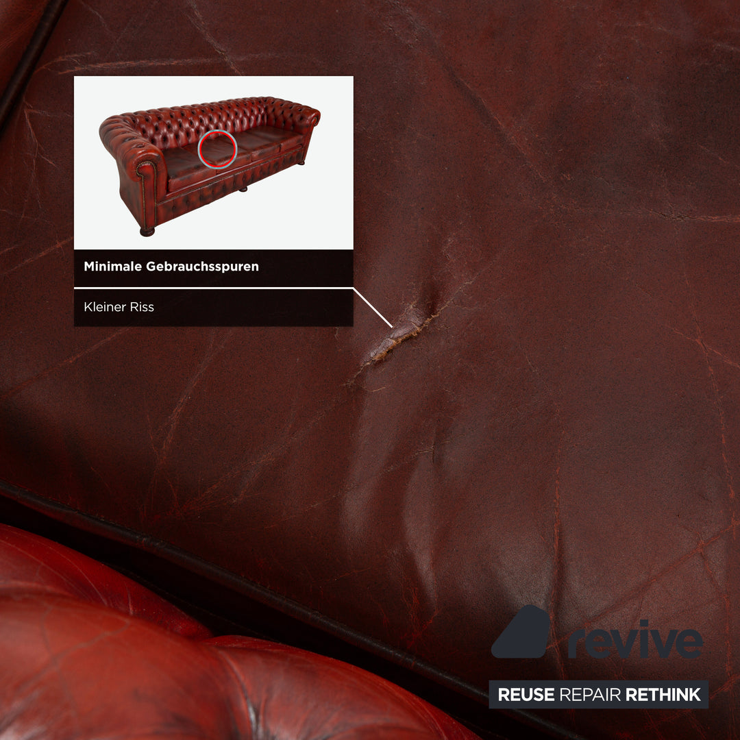 Chesterfield Leather Sofa Brown Red Four-Seater Couch