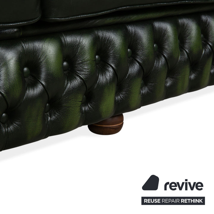 Chesterfield Leder Viersitzer Dunkelgrün Sofa Couch Vintage
