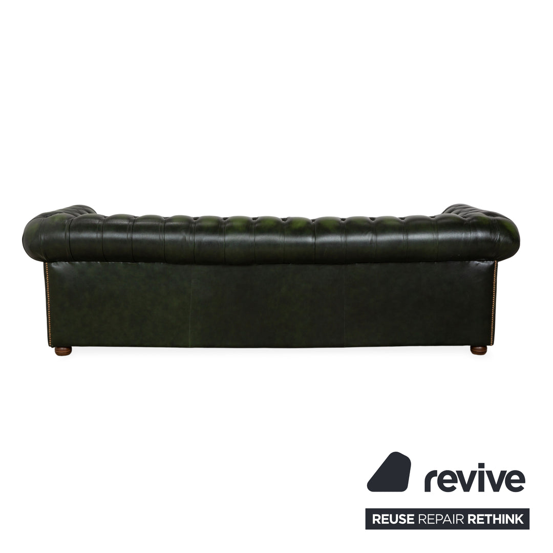 Chesterfield Leder Viersitzer Dunkelgrün Sofa Couch Vintage