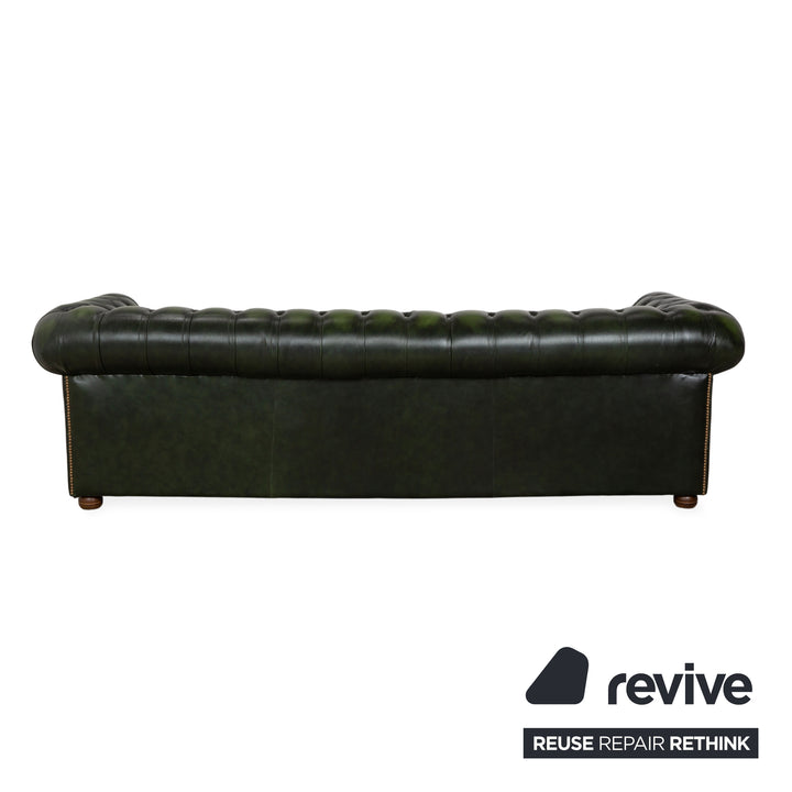 Chesterfield Leder Viersitzer Dunkelgrün Sofa Couch Vintage