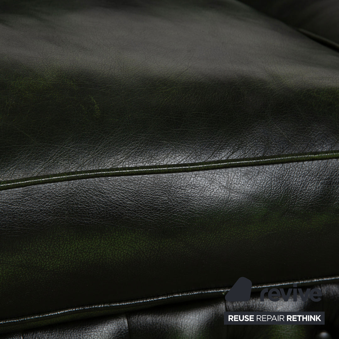 Chesterfield Leder Viersitzer Dunkelgrün Sofa Couch Vintage