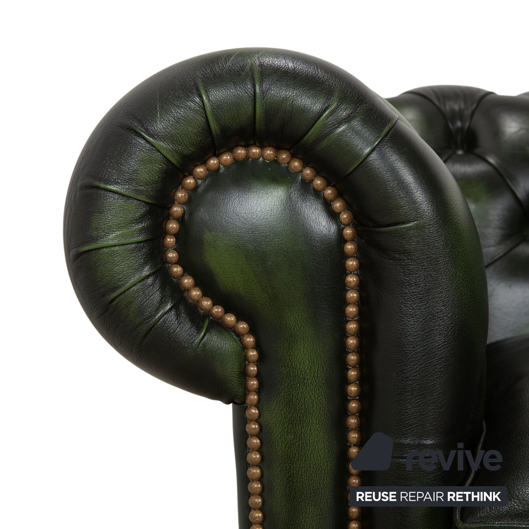Chesterfield Leder Viersitzer Dunkelgrün Sofa Couch Vintage