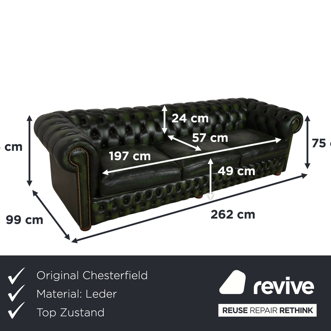 Chesterfield Leder Viersitzer Dunkelgrün Sofa Couch Vintage