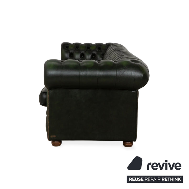 Chesterfield Leder Viersitzer Dunkelgrün Sofa Couch Vintage