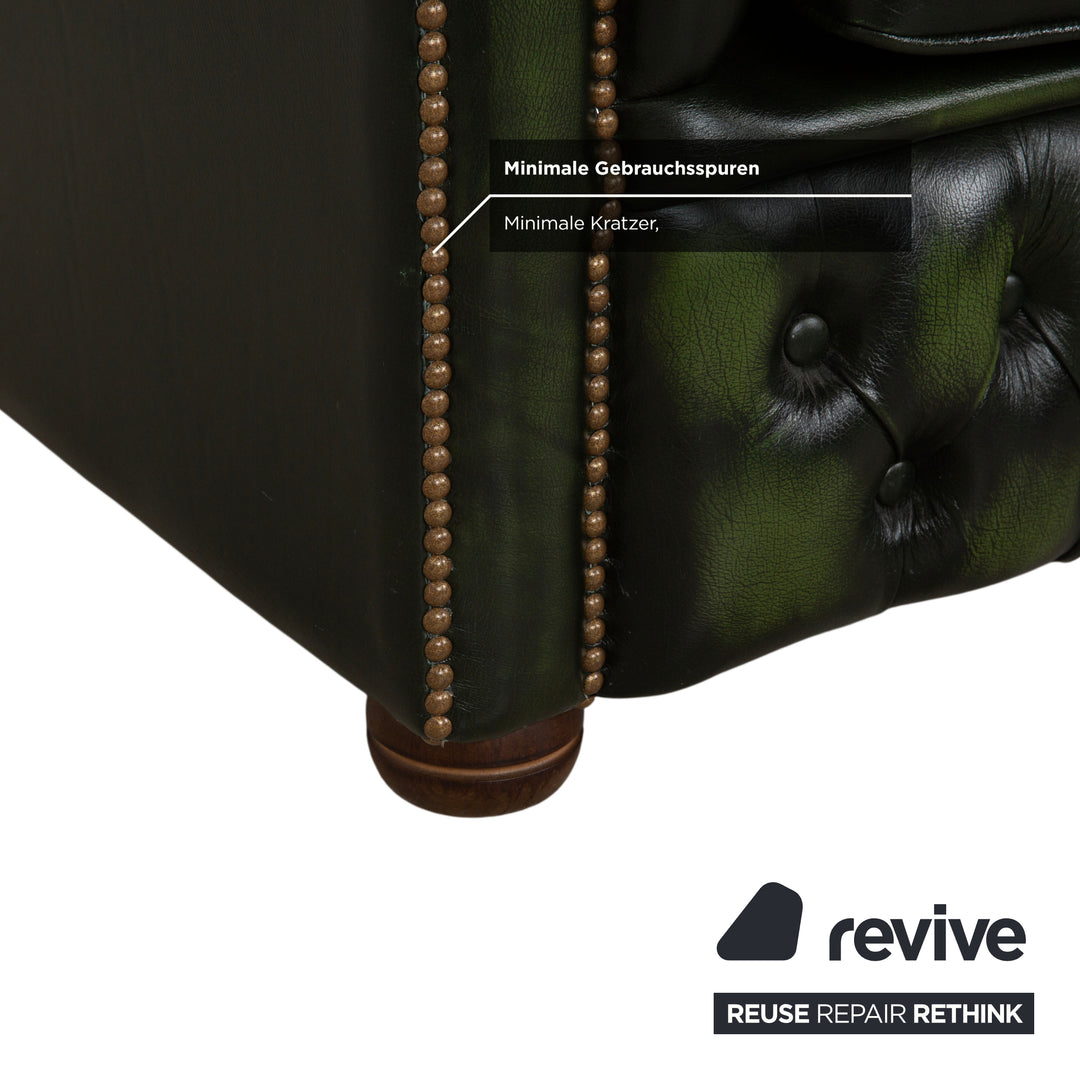 Chesterfield Leder Viersitzer Dunkelgrün Sofa Couch Vintage