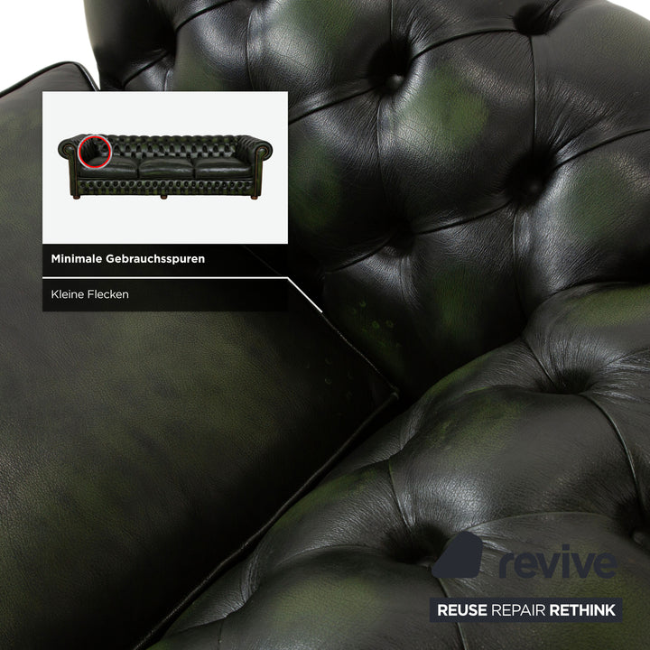 Chesterfield Leder Viersitzer Dunkelgrün Sofa Couch Vintage