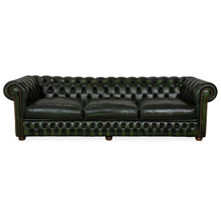 Chesterfield Leder Viersitzer Dunkelgrün Sofa Couch Vintage