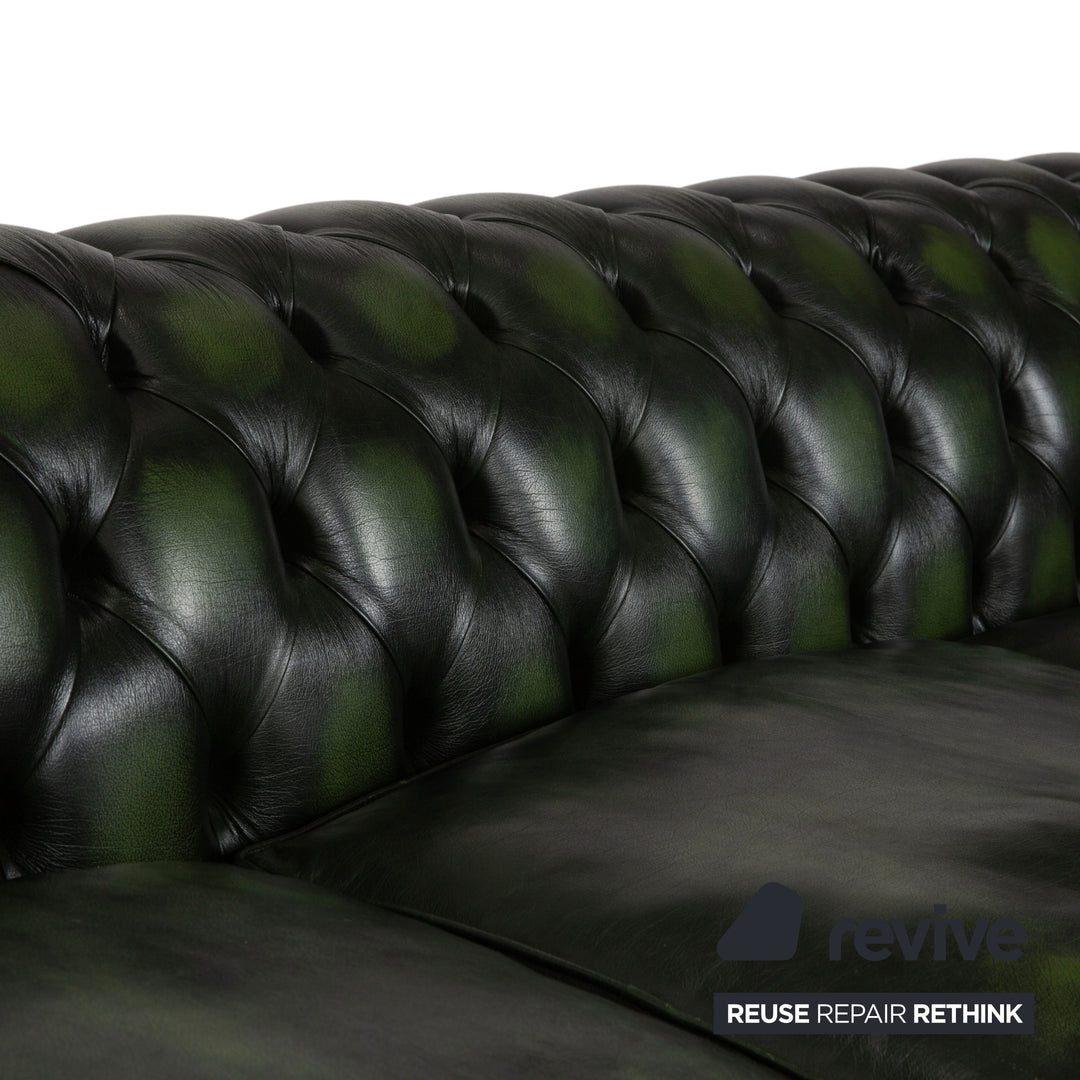 Chesterfield Leder Viersitzer Dunkelgrün Sofa Couch Vintage