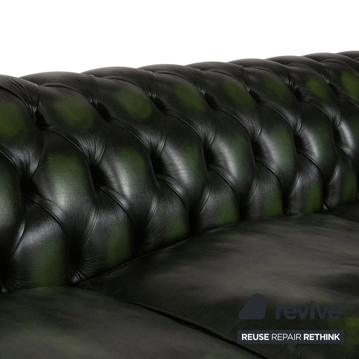 Chesterfield Leder Viersitzer Dunkelgrün Sofa Couch Vintage