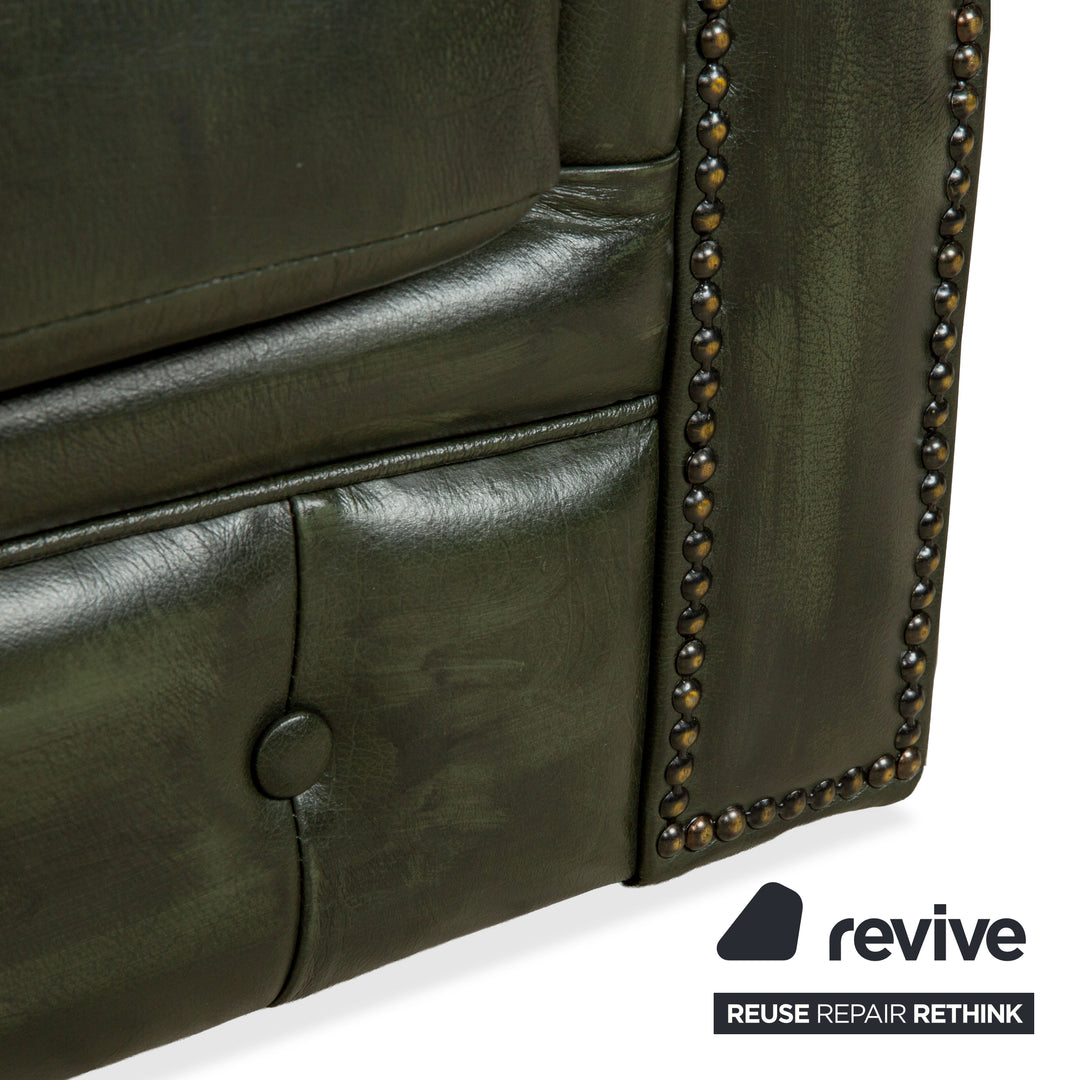 Canapé Chesterfield deux places en cuir vert foncé vintage