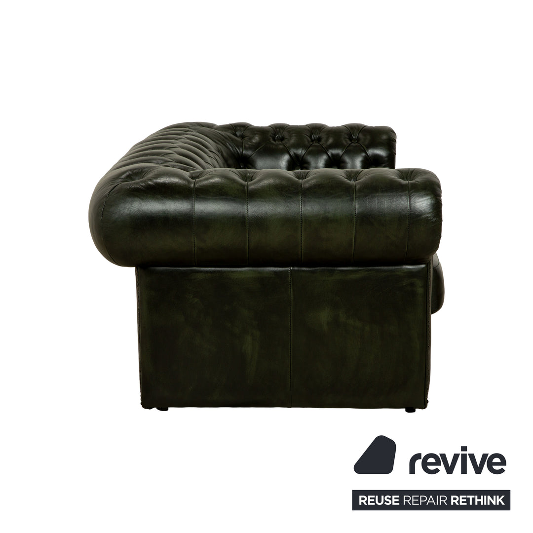 Chesterfield Leder Zweisitzer Dunkelgrün Sofa Couch Vintage