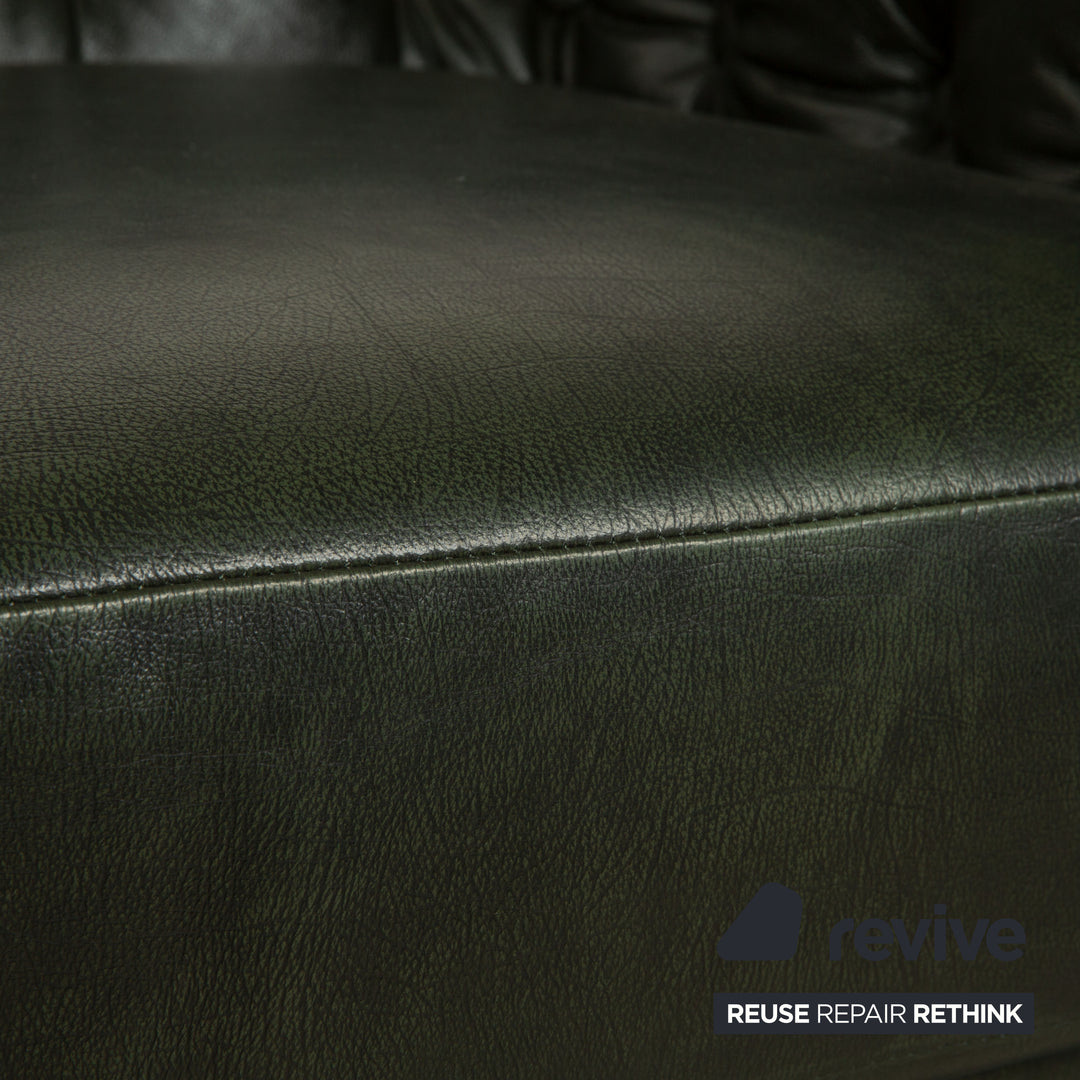 Canapé Chesterfield deux places en cuir vert foncé vintage