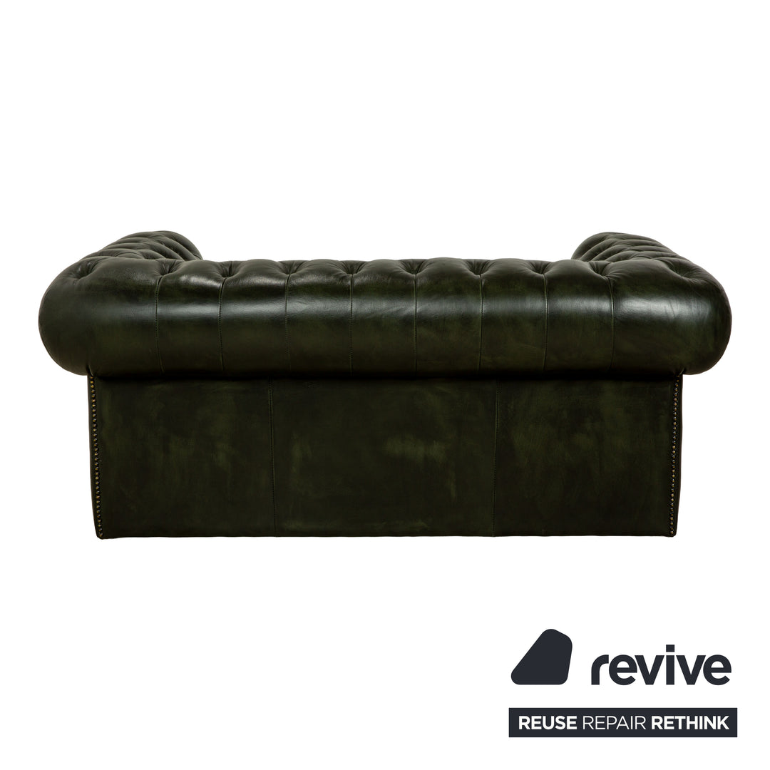 Canapé Chesterfield deux places en cuir vert foncé vintage