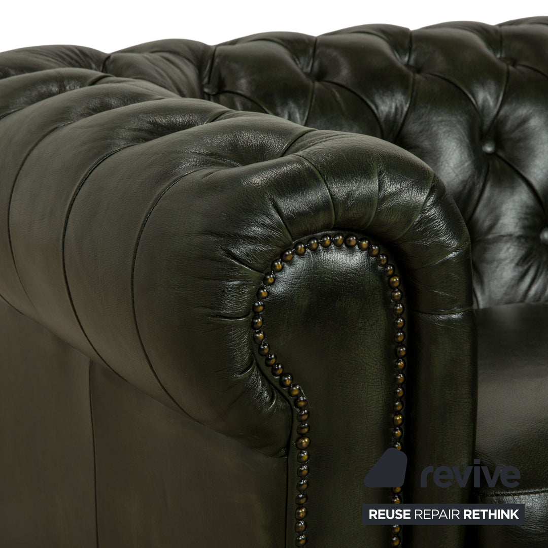 Chesterfield Leder Zweisitzer Dunkelgrün Sofa Couch Vintage