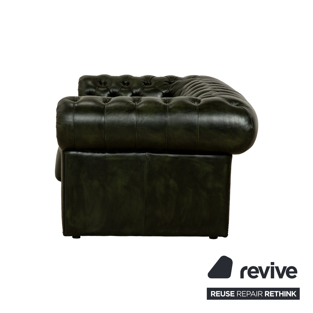 Canapé Chesterfield deux places en cuir vert foncé vintage