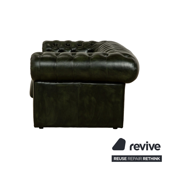 Canapé Chesterfield deux places en cuir vert foncé vintage