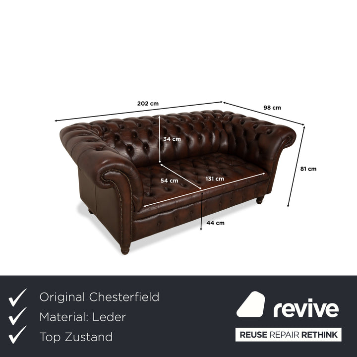 Chesterfield Leder Zweisitzer Braun von Wilmowsky Sofa Couch