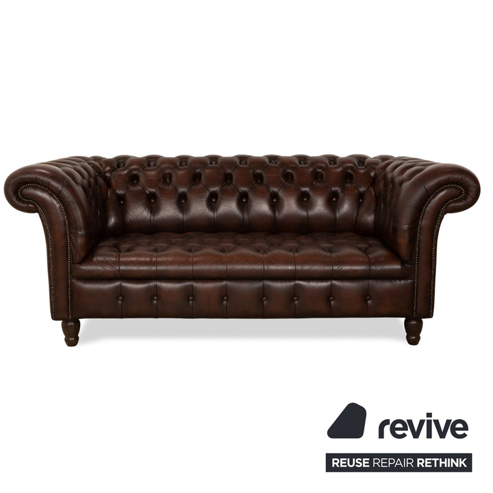 Canapé Chesterfield deux places en cuir marron par Wilmowsky