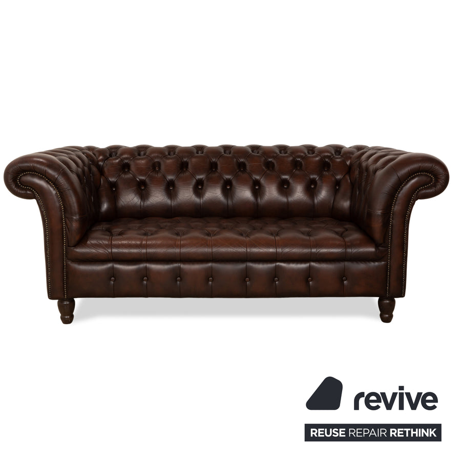 Canapé Chesterfield deux places en cuir marron par Wilmowsky