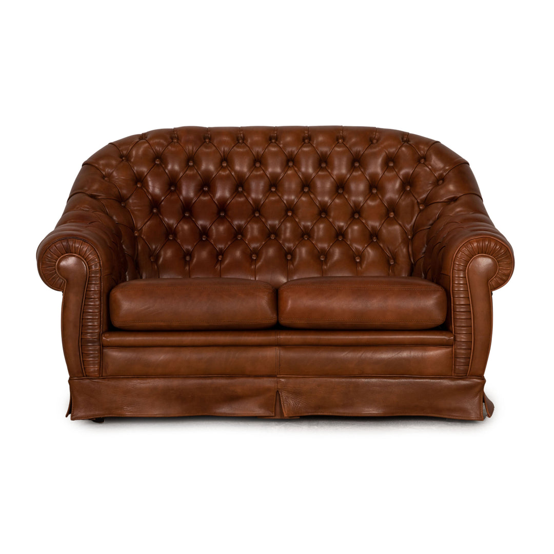 Chesterfield Leather Two Seater Cognac Sofa Couch