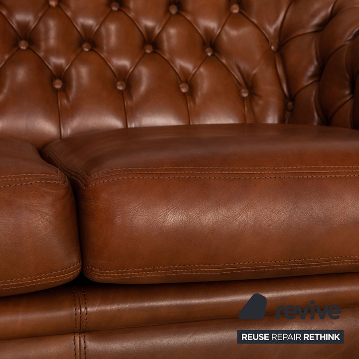 Chesterfield Leather Two Seater Cognac Sofa Couch