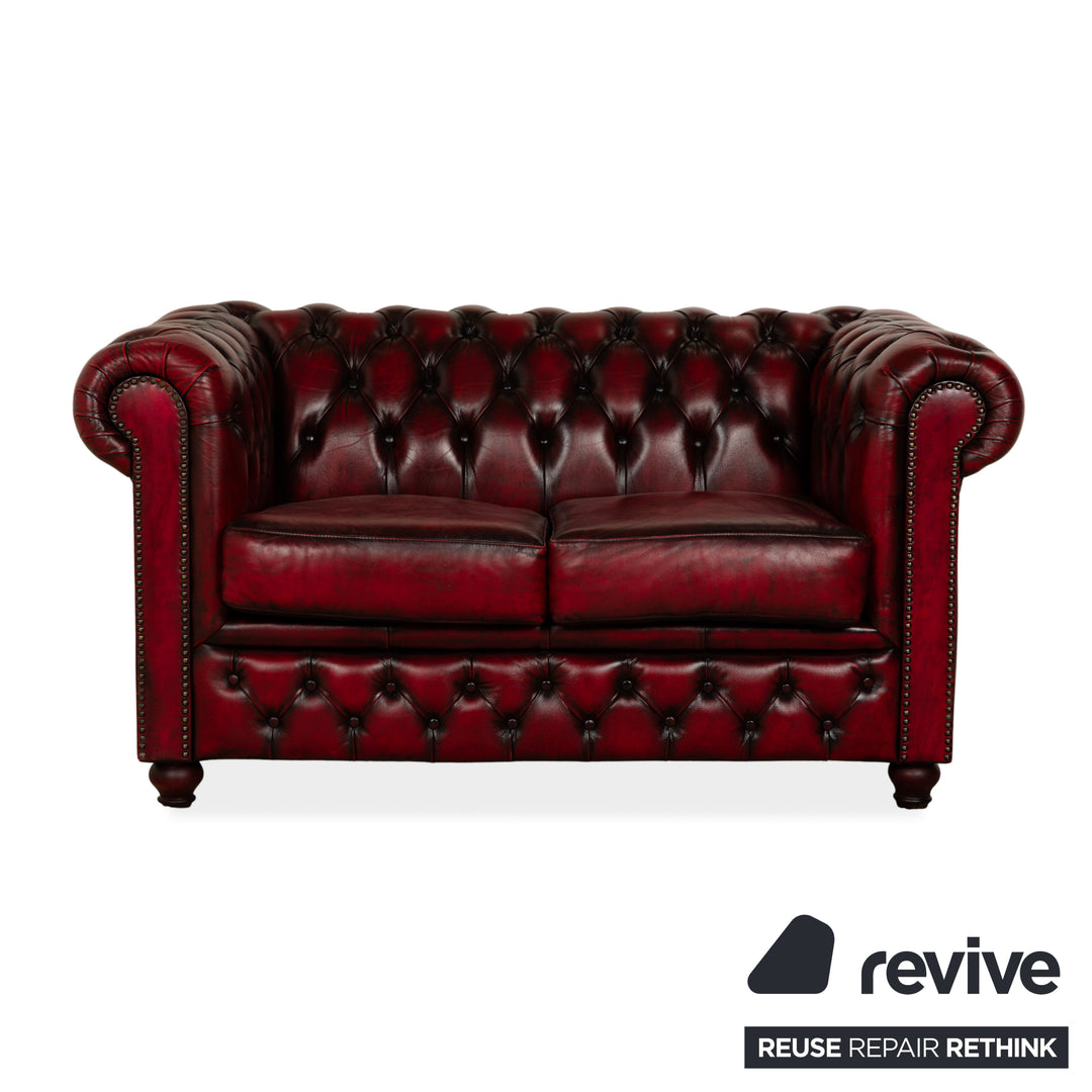 Chesterfield Leder Zweisitzer Rot Braun Sofa Couch Vintage
