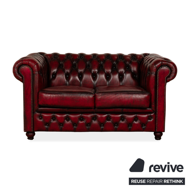 Chesterfield Leder Zweisitzer Rot Braun Sofa Couch Vintage