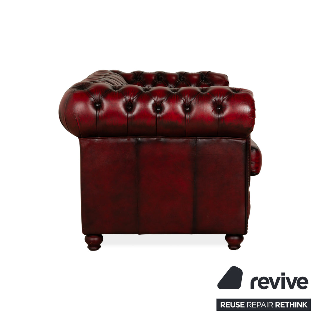 Chesterfield Leder Zweisitzer Rot Braun Sofa Couch Vintage