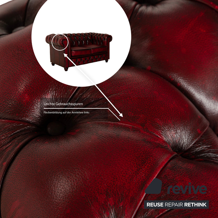 Chesterfield Leder Zweisitzer Rot Braun Sofa Couch Vintage