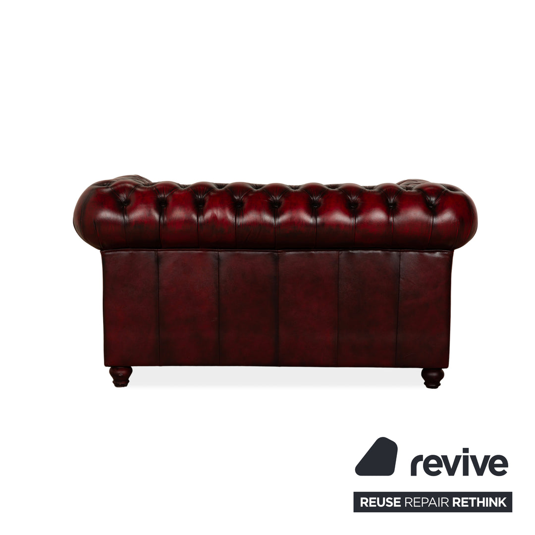 Chesterfield Leder Zweisitzer Rot Braun Sofa Couch Vintage