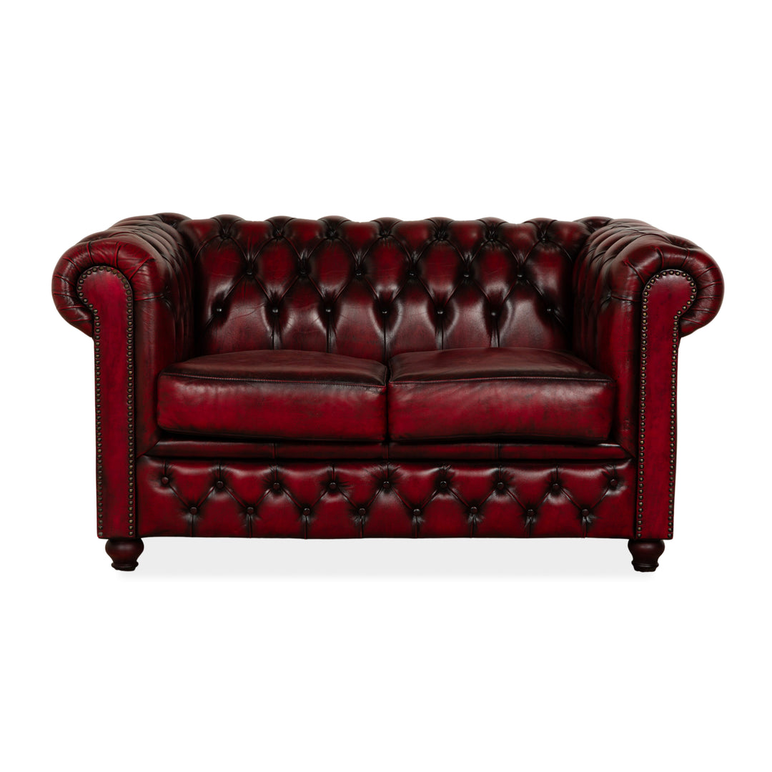 Chesterfield Leder Zweisitzer Rot Braun Sofa Couch Vintage