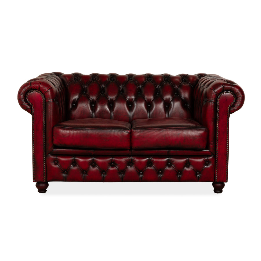 Chesterfield Leder Zweisitzer Rot Braun Sofa Couch Vintage