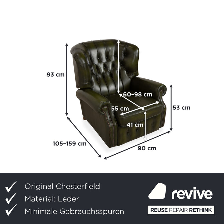 Chesterfield Wade Leder Sessel Grün manuelle Funktion Vintage