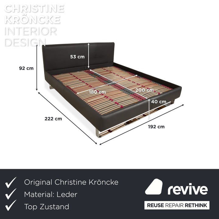 Lit en cuir Christine Kröncke Plaisir, gris anthracite foncé, 180 x 200 cm