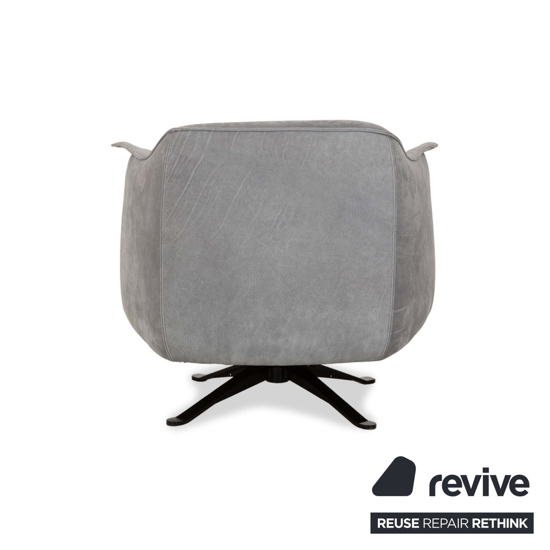 Fauteuil en cuir Cierre Boheme gris bleu avec tabouret