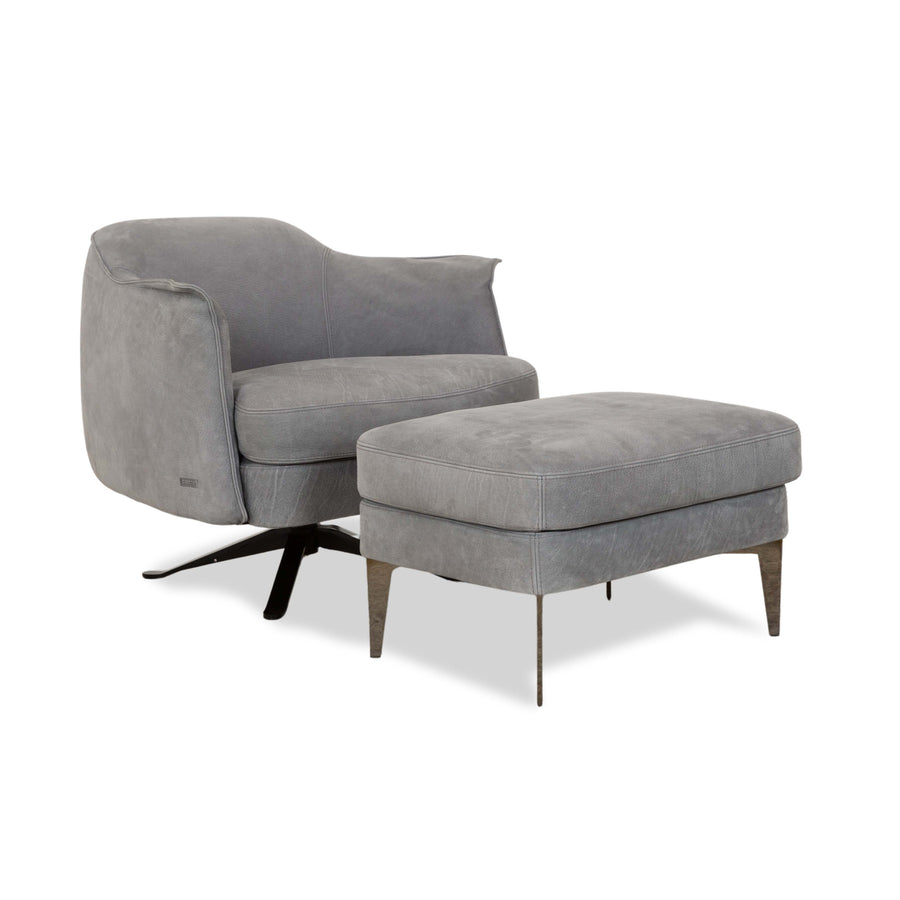 Fauteuil en cuir Cierre Boheme gris bleu avec tabouret