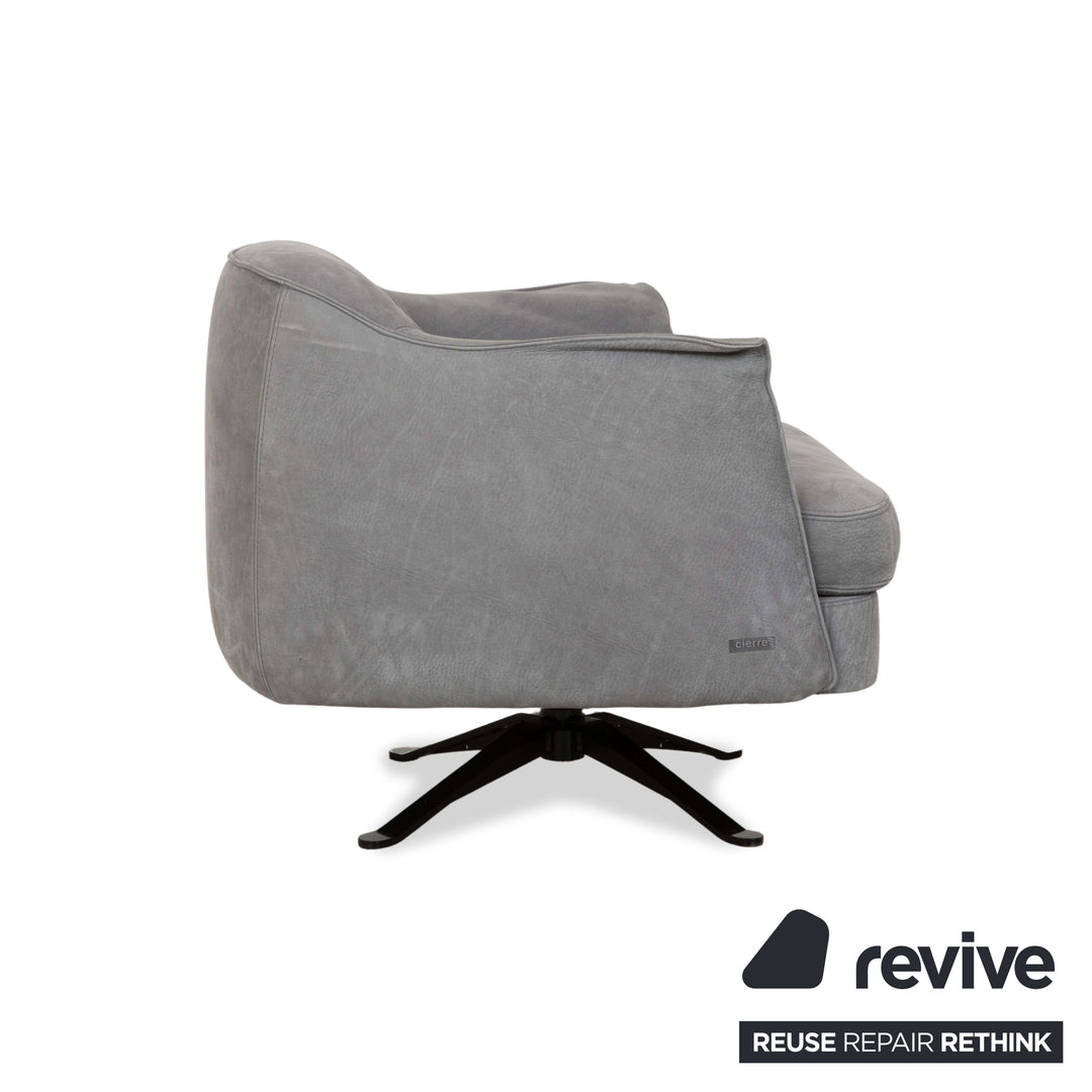 Cierre Boheme Leather Armchair Grey Blue incl. Stool
