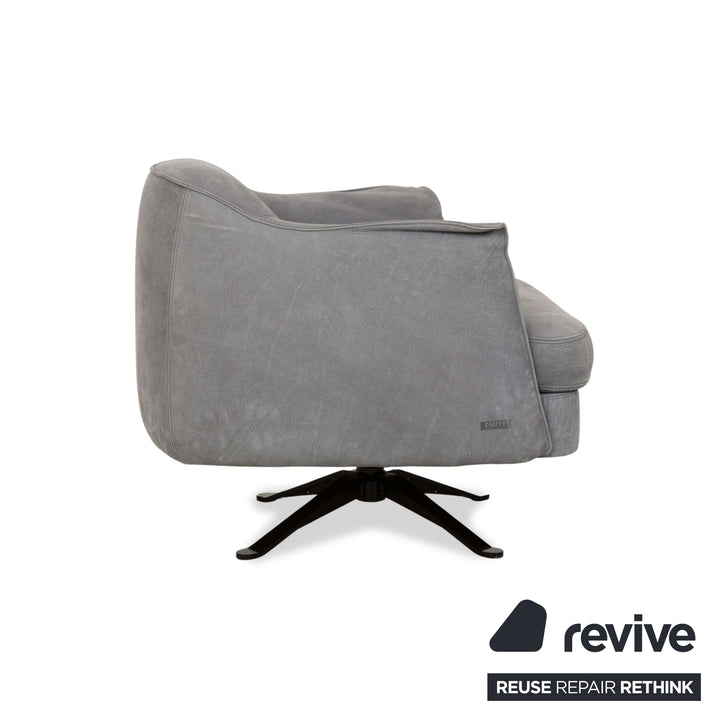 Cierre Boheme Leather Armchair Grey Blue incl. Stool