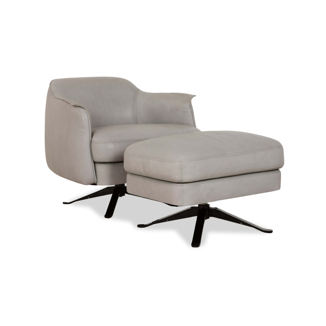 Fauteuil en cuir Cierre Boheme gris avec tabouret