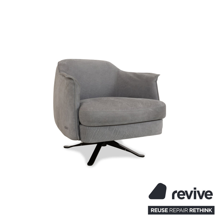 Ensemble fauteuil en cuir Cierre Boheme gris avec tabouret