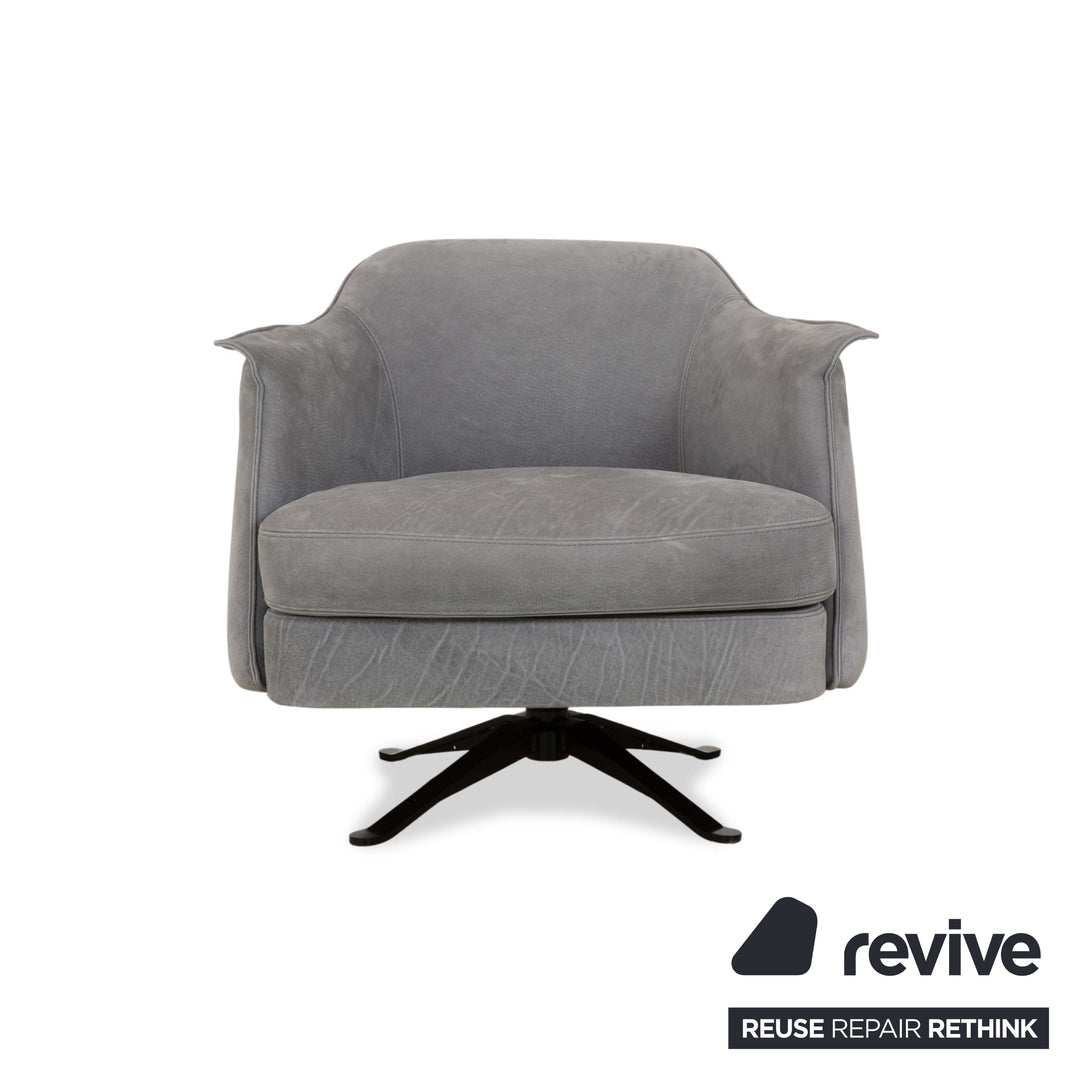 Ensemble fauteuil en cuir Cierre Boheme gris avec tabouret