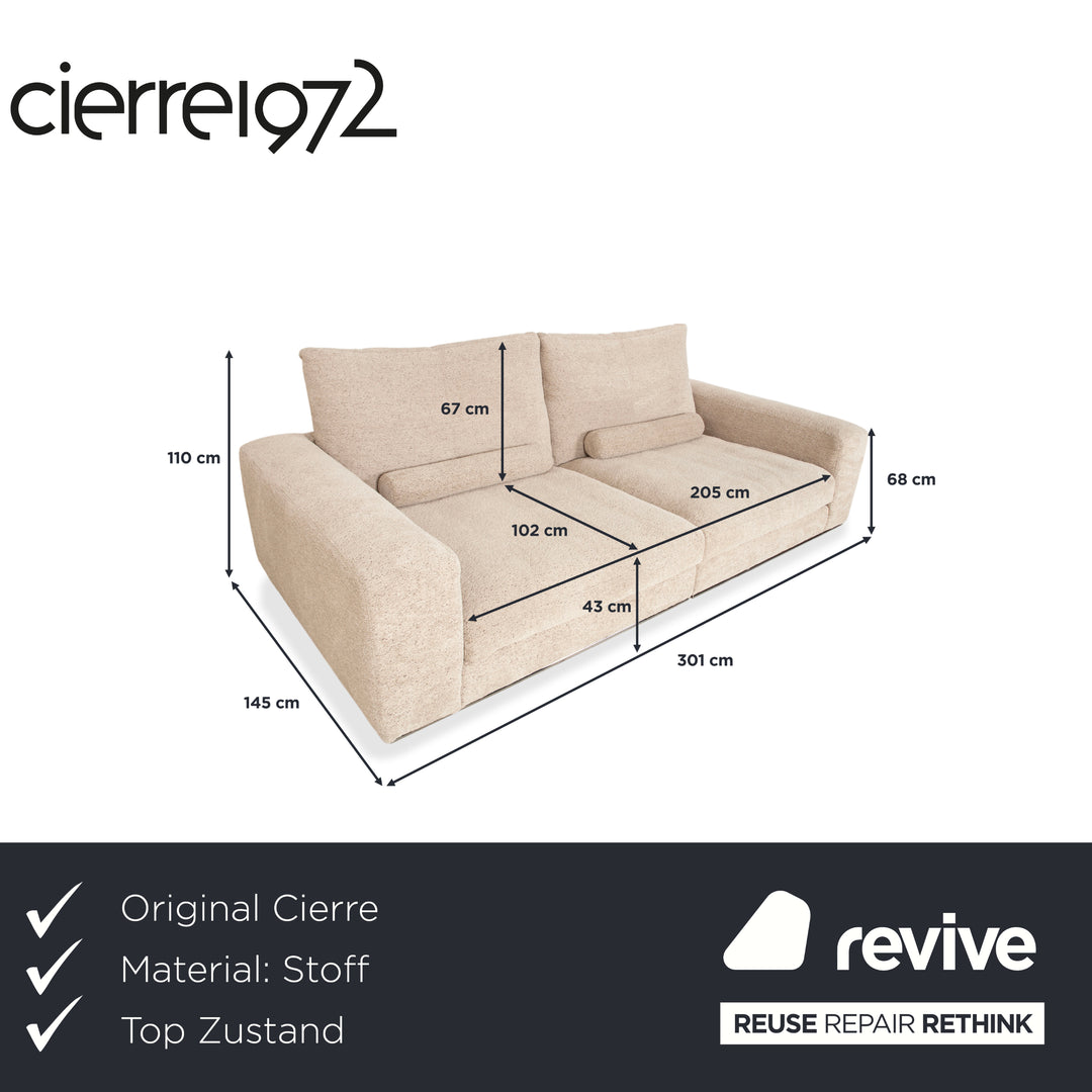 Cierre Dolce VIta Four Seater Sofa Fabric Chrome Beige Sand Cream Couch