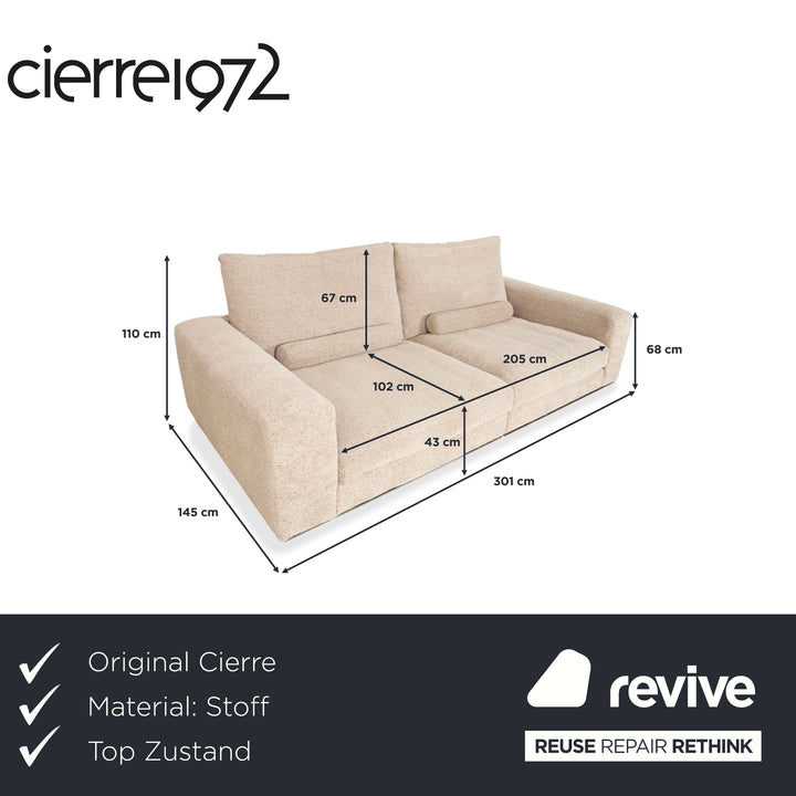 Cierre Dolce VIta Four Seater Sofa Fabric Chrome Beige Sand Cream Couch