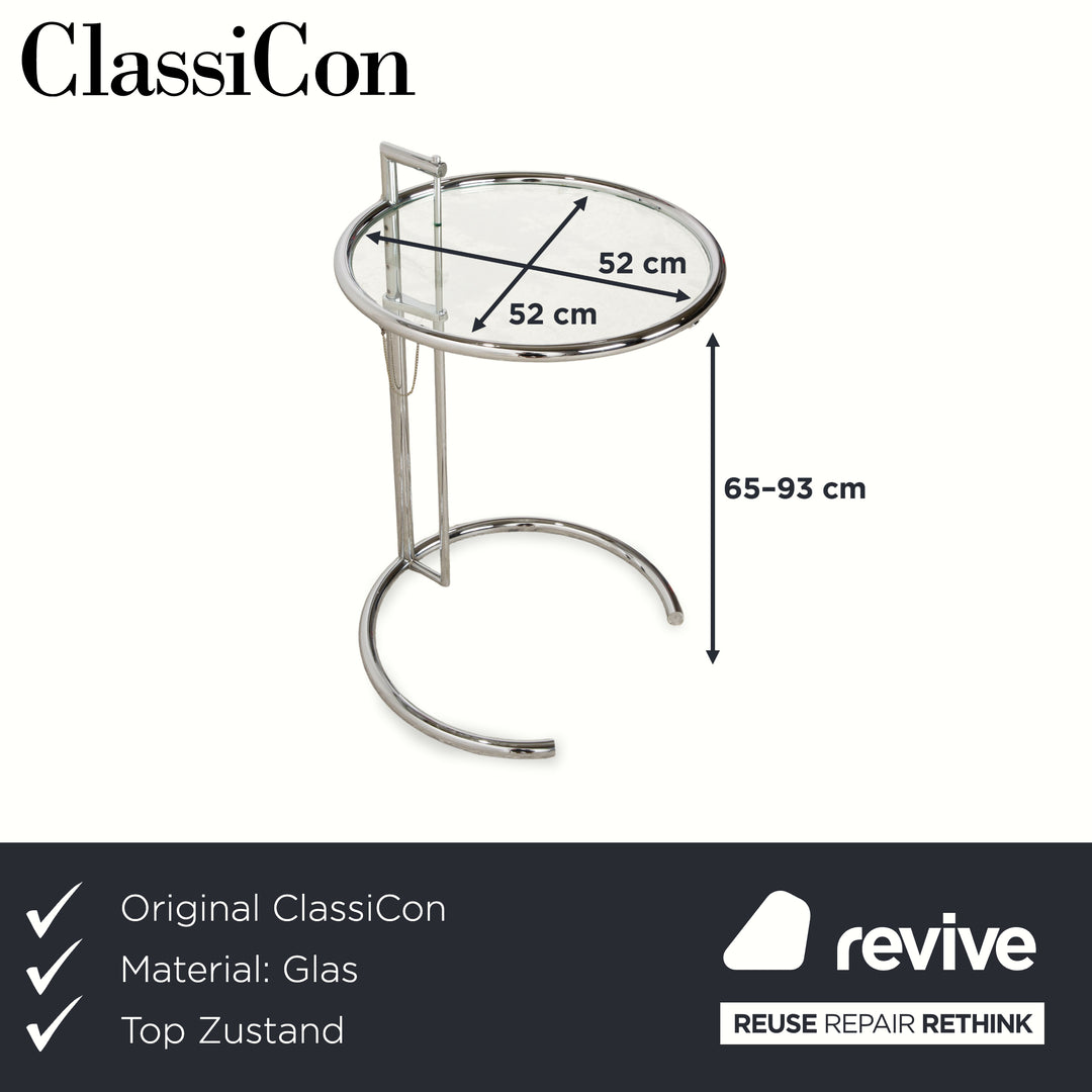 ClassiCon Eileen Grey Adjustable Table Glas Couchtisch Silber Chrom