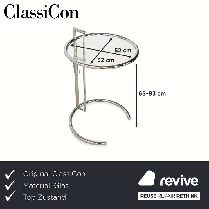 ClassiCon Eileen Grey Adjustable Table Glas Couchtisch Silber Chrom