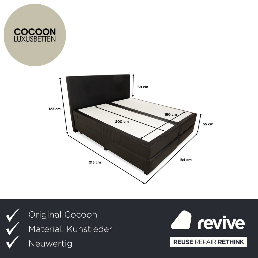 Cocoon Boxspringbett 180x200 Kunstleder Schwarz Bett Doppelbett