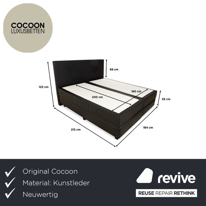 Cocoon Boxspringbett 180x200 Kunstleder Schwarz Bett Doppelbett