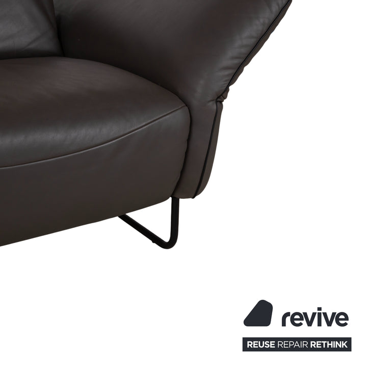 Comfort Republic Leather Two-Seater Anthracite Grey Sofa Couch Electric Function