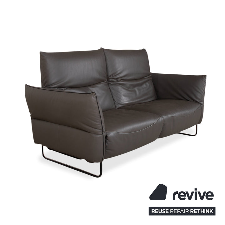 Comfort Republic Leather Two-Seater Anthracite Grey Sofa Couch Electric Function