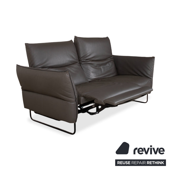 Comfort Republic Leather Two-Seater Anthracite Grey Sofa Couch Electric Function
